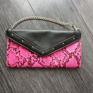 Pink & Black Snake Print Clutch Faux Leather Evening Bag